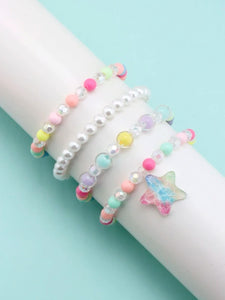 4pcs Girls Star & Faux Pearl Beaded Stretch Bracelet