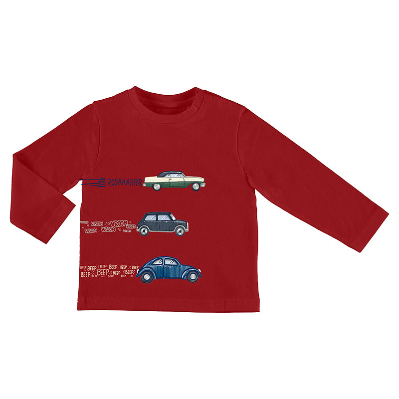 Red Long Sleeve Car Graphic Tee