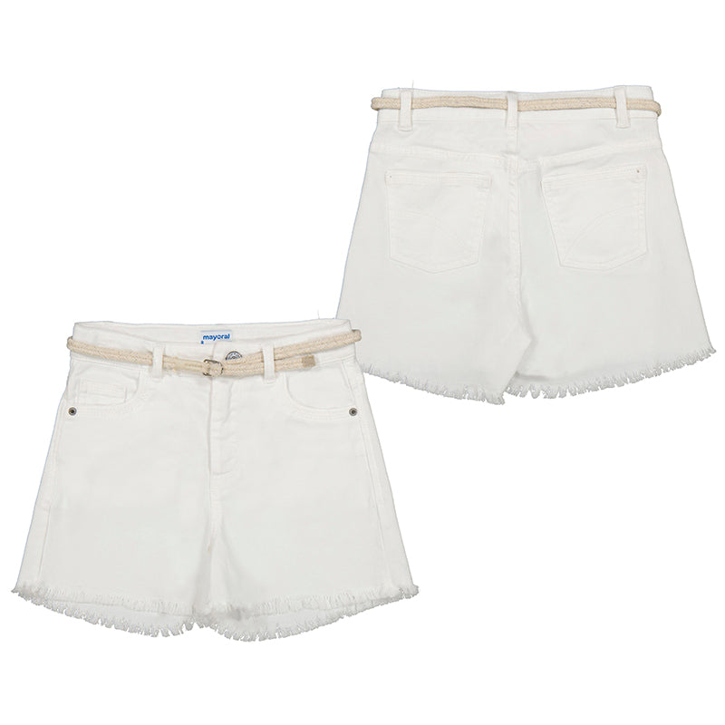 Tween Fringe White Denim Shorts