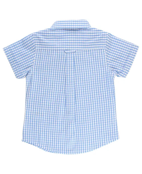 Cornflower Blue Gingham Short Sleeve Button Down Shirt
