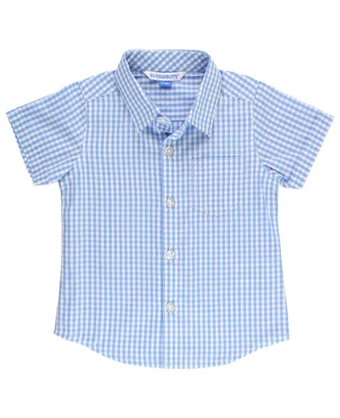 Cornflower Blue Gingham Short Sleeve Button Down Shirt