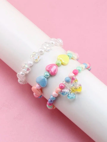 3Pc Girls Rainbow Heart  and Butterfly Bracelet Set