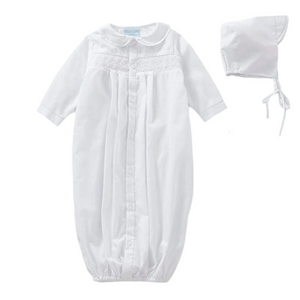 White Pleated Smocked Gown & Hat