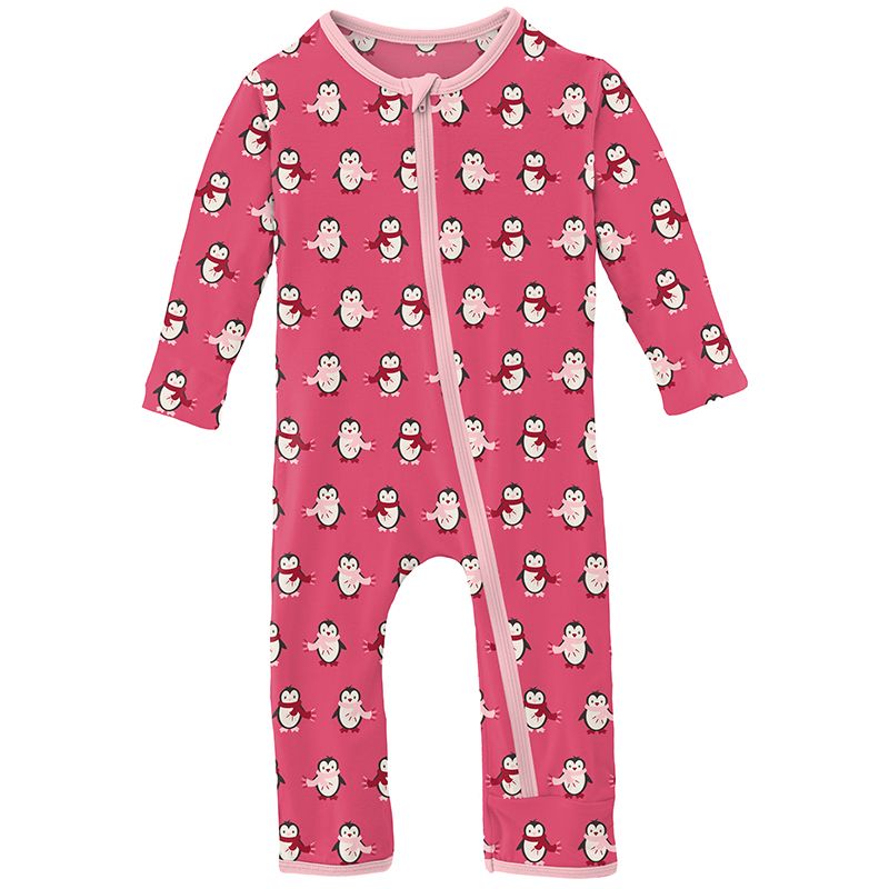 Print Coverall with Zipper Winter Rose Penguins