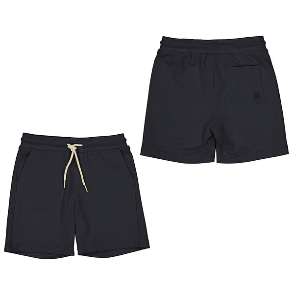Black basic fleece jogger short with tie front 