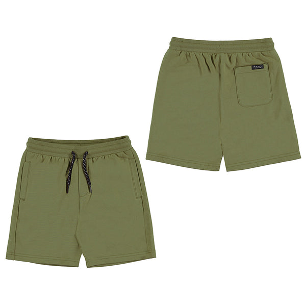 Green basic fleece jogger short with tie front 