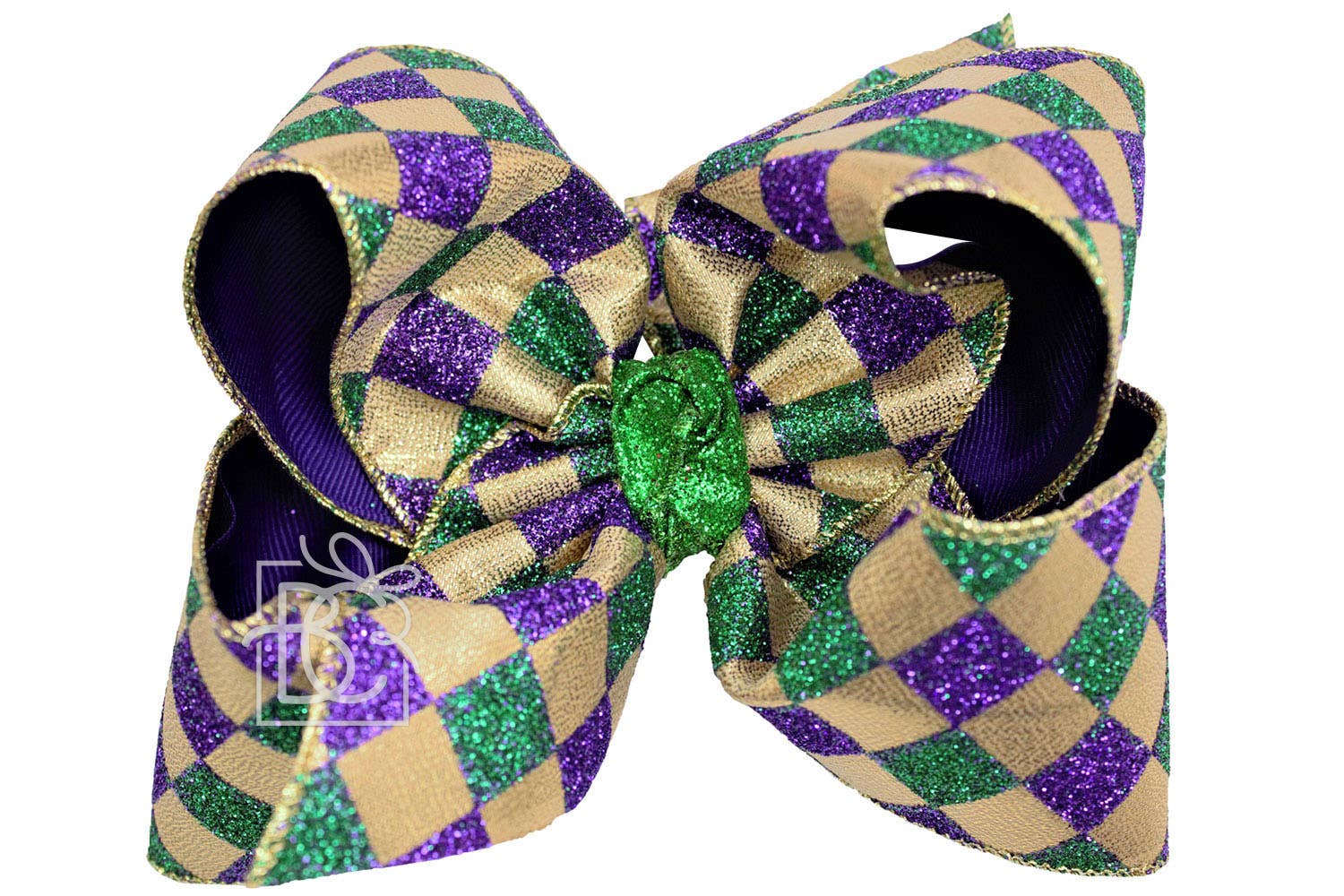 Jumbo Layered Mardi Gras Harlequin Glitter Bow