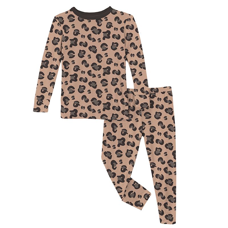 Print Long Sleeve Pajama Set Suede Cheetah