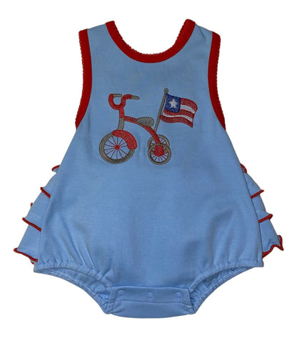 Patriotic Tricycle Embroidered Girls Bubble
