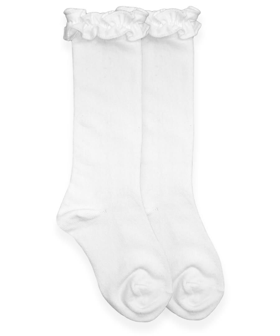 White Ruffle Knee High Sock
