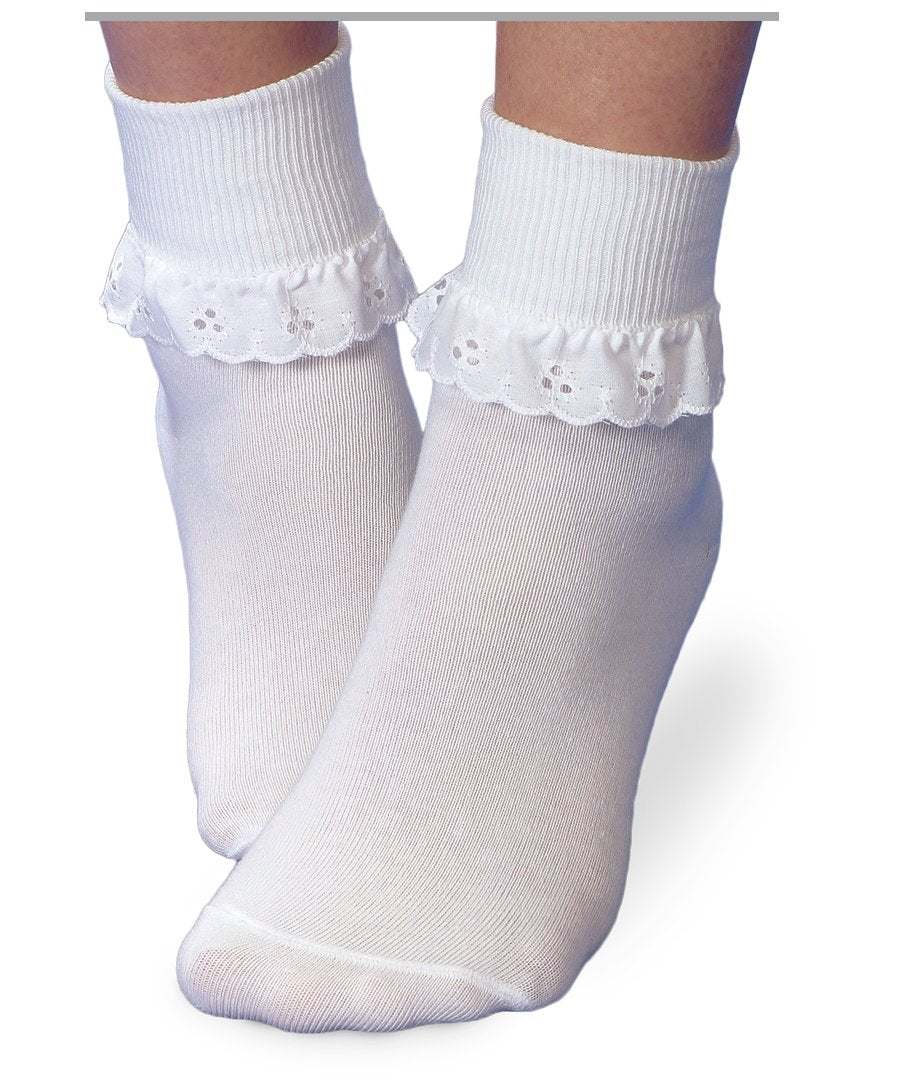 White Sock with Eyelet Trim