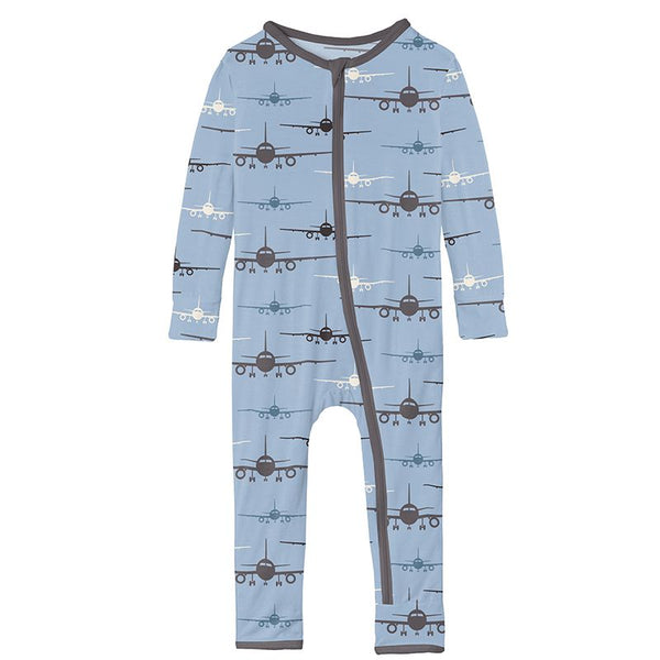 Print Coverall with Zipper Pond Airplanes