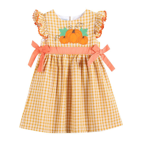 Orange Gingham Pumpkin Ruffle and Bow Dress
