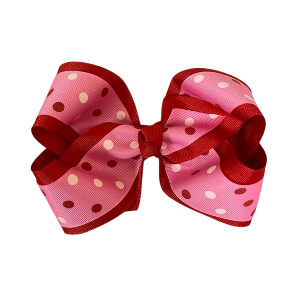 Red Layered with Hot Pink Dots Bow
