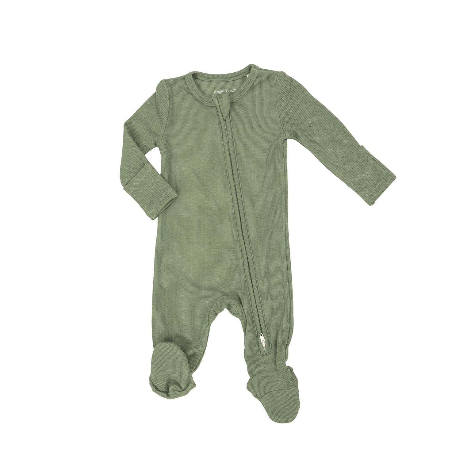 Ribbed Oil Green Two Way Zipper Footie