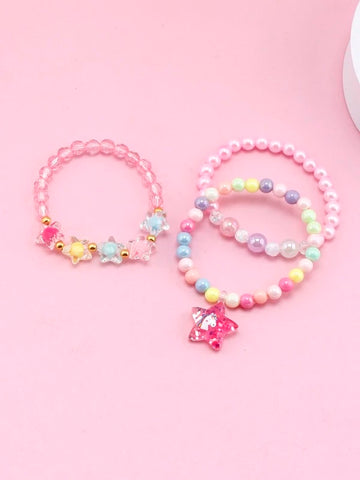 3Pc Girls Unicorn Star Bracelet Set