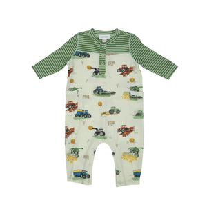 Farm Machines Romper with Contrast Sleeve