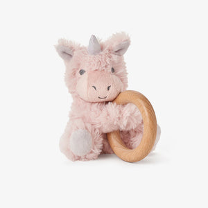 Plush Wooden Ring Rattle- Unicorn