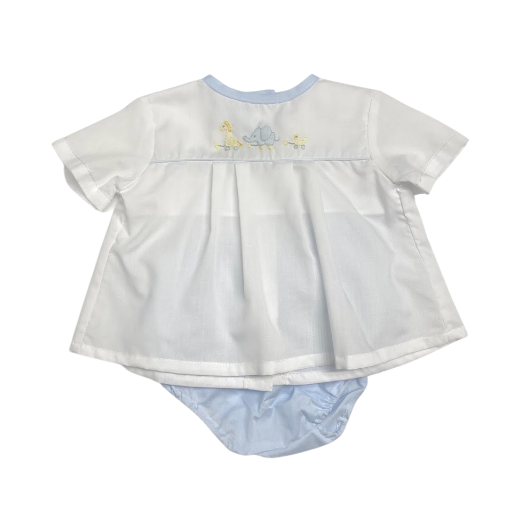 White and Blue Pull Toy Diaper Set