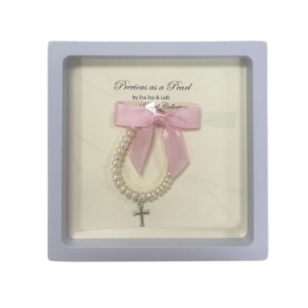 Cultured Button Pearl Bracelet with Thin Cross