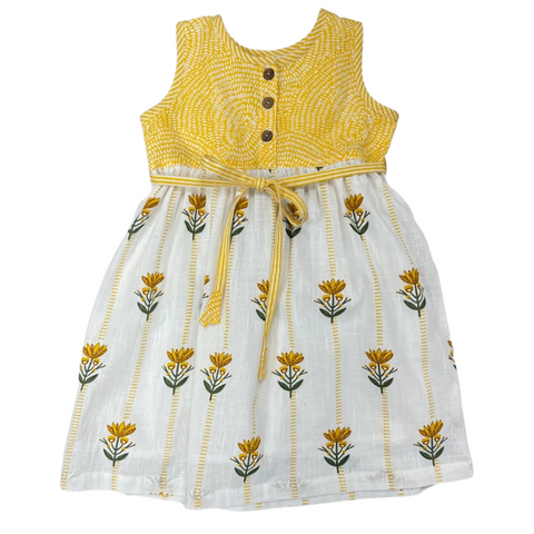 Cream & Mustard Flower Dress