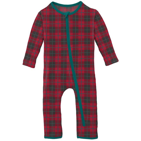 Print Coverall with Zipper Anniversary Plaid