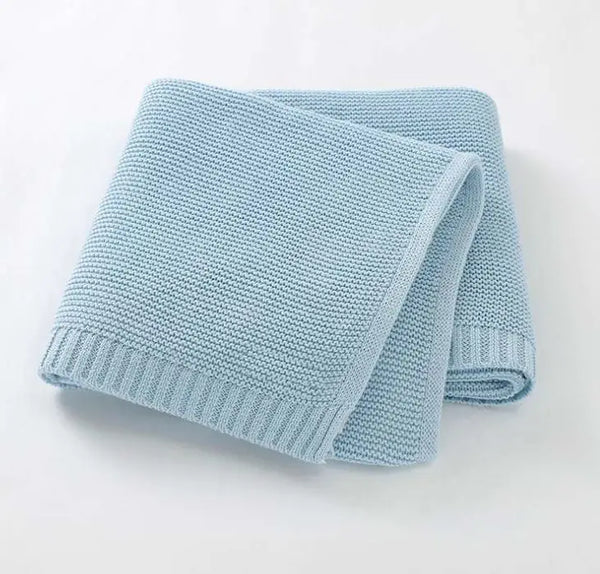 soft knitted cotton baby blanket in baby blue