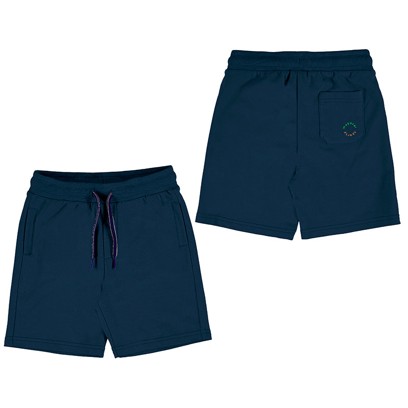 Navy basic fleece jogger short with tie front 