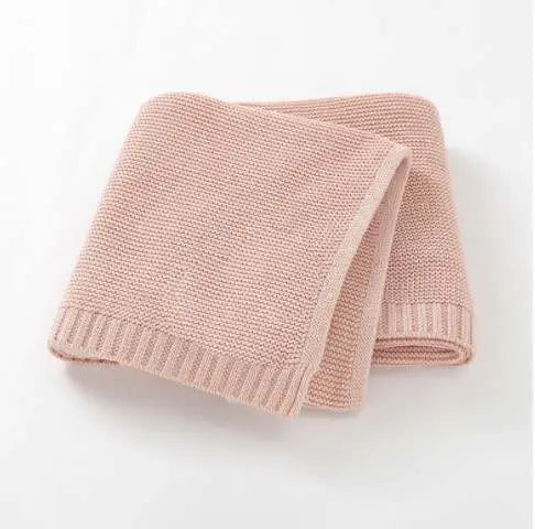soft knitted cotton baby blanket in soft  pink
