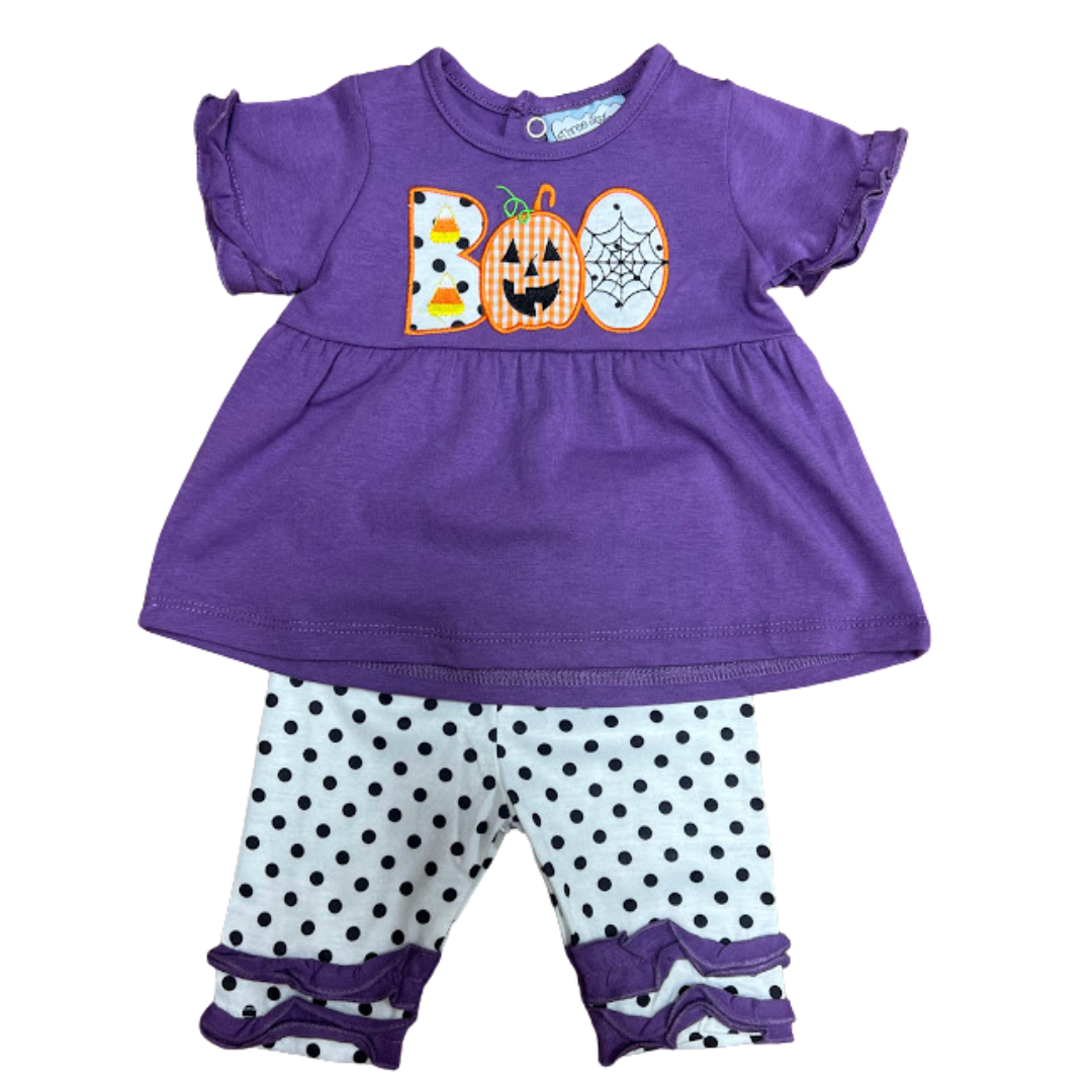 Purple Boo Applique with Polka Dot Legging Set