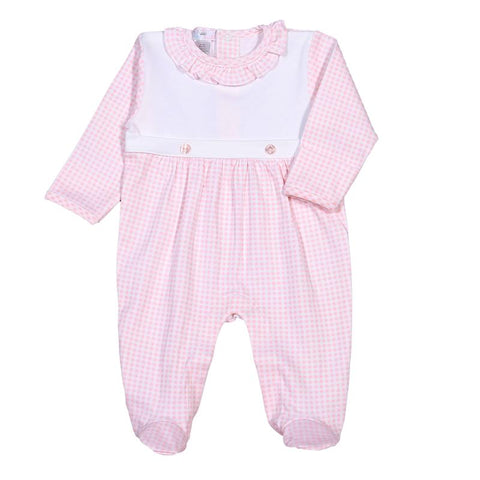 Olivia Pink Gingham Two Button Footie