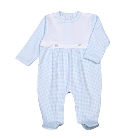 Peter Blue Gingham Pima Two Button Footie