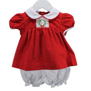 Red Cord Wreath Dress with White Bloomer