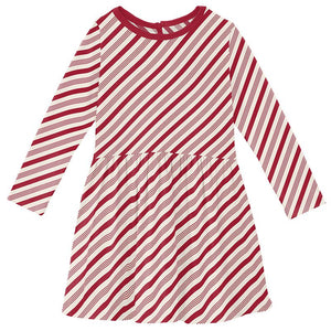 Long Sleeve Twirl Dress Crimson Candy Cane Stripe